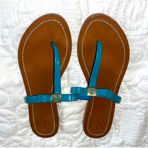 Tory Burch T-strape Sandals size 10 or 10-1/2 Teal in color